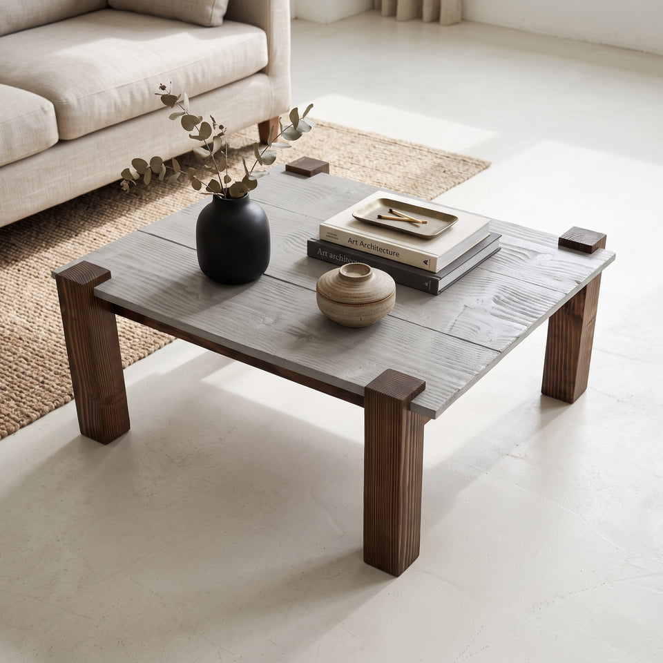 Concrete Wood Coffee Table, indoor and outdoor coffee table, handmade, Modern and unique coffee Table, Custom size table. interior design.