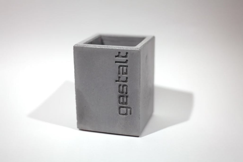 Pencil holder Custom Design or Business Logo, Modern Gray Concrete Desktop Pencil Holder Cup and Pen Holder, Office Stationery Organizer