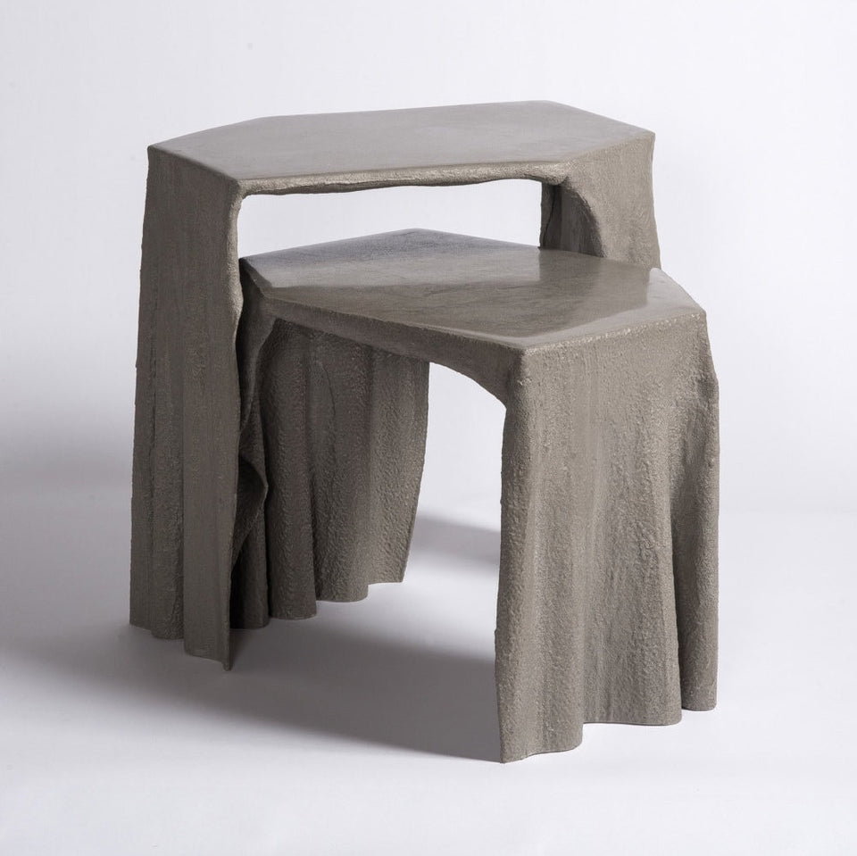 Modern Natural Form Fabric Concrete Coffee End Table