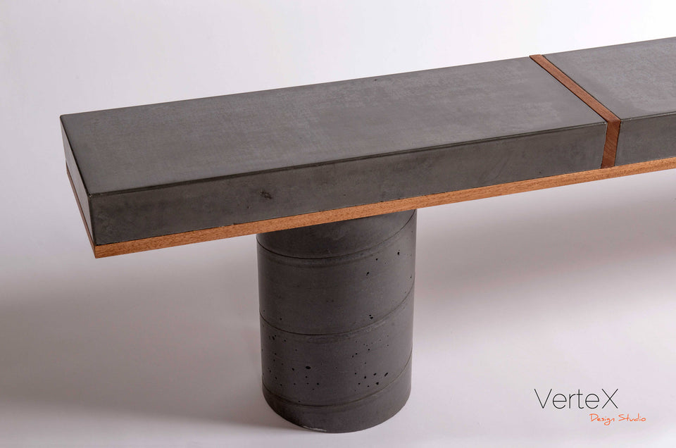 Minimal Black Concrete Column Bench - Narrow 76", Handmade, UHPC, Waterproof, Custom Dim, Modern landscape furniture Ideas, Exterior design.