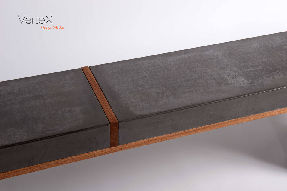 Minimal Black Concrete Column Bench - Narrow 76", Handmade, UHPC, Waterproof, Custom Dim, Modern landscape furniture Ideas, Exterior design.
