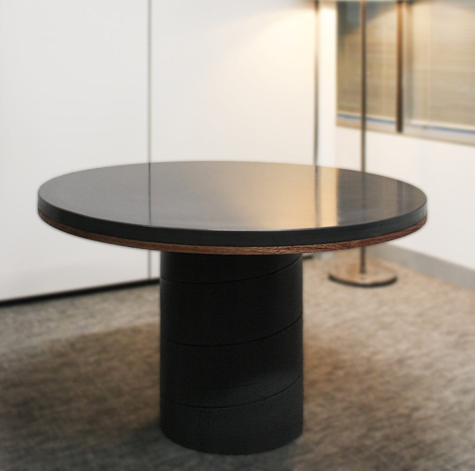 Unique 48" Round Concrete Dining Table: Elegant Handmade UHPC, Waterproof, Weatherproof, Food-Safe. Minimalist Design with Concrete & Wood.
