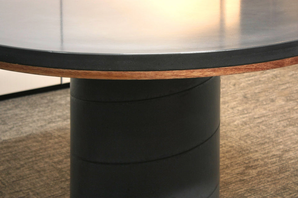 Unique 48" Round Concrete Dining Table: Elegant Handmade UHPC, Waterproof, Weatherproof, Food-Safe. Minimalist Design with Concrete & Wood.