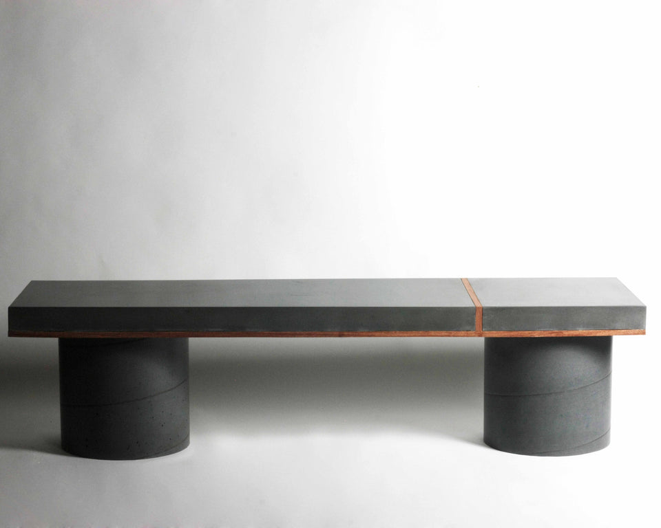 Concrete Column Bench Charcoal Concrete, Red wood Detail 76-inch long