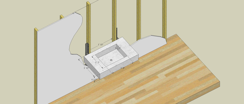 wall mount instructions, opened wall shows were to mount your floating sink