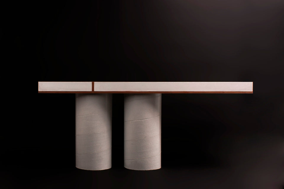 Concrete and wood Console Table - Modern, Brutalist Design. Handmade with UHPC, Waterproof and durable. Customizable. Minimal for exterior.