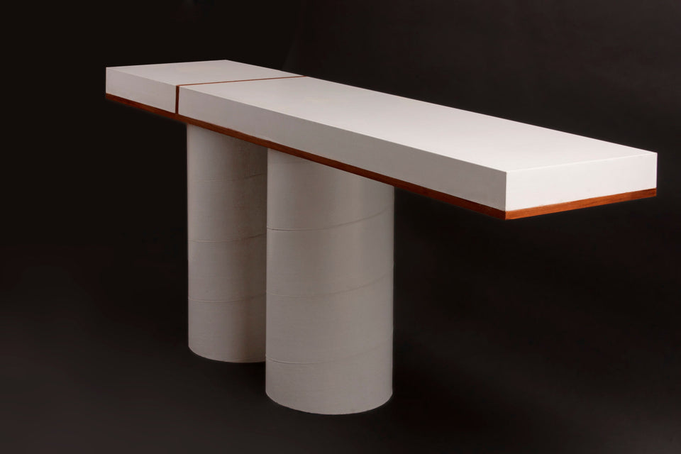 Concrete and wood Console Table - Modern, Brutalist Design. Handmade with UHPC, Waterproof and durable. Customizable. Minimal for exterior.