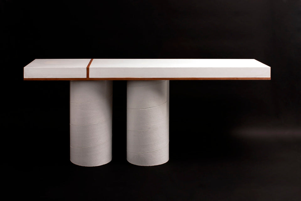 Concrete and wood Console Table - Modern, Brutalist Design. Handmade with UHPC, Waterproof and durable. Customizable. Minimal for exterior.