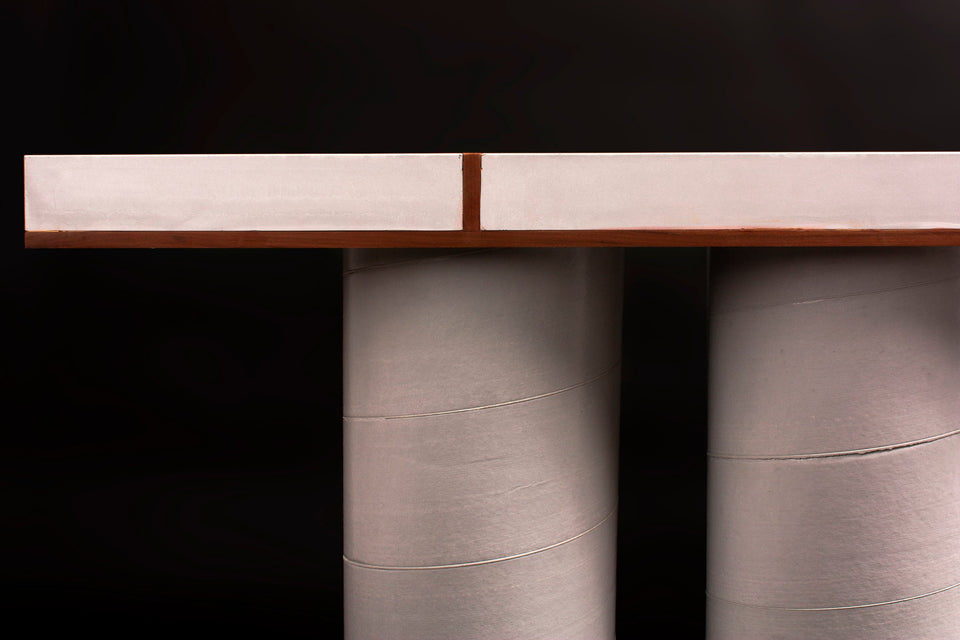 Concrete and wood Console Table - Modern, Brutalist Design. Handmade with UHPC, Waterproof and durable. Customizable. Minimal for exterior.