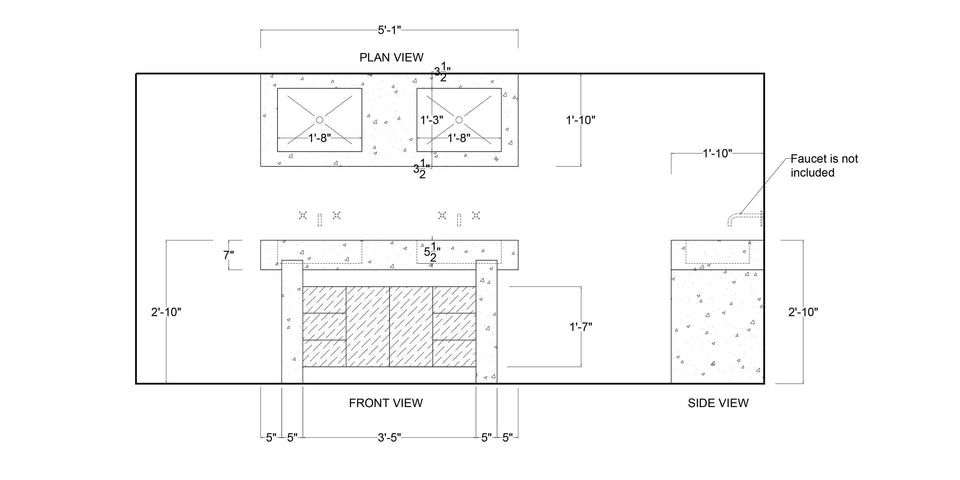 Concrete Sink Podium Vanity Design, Double Basin