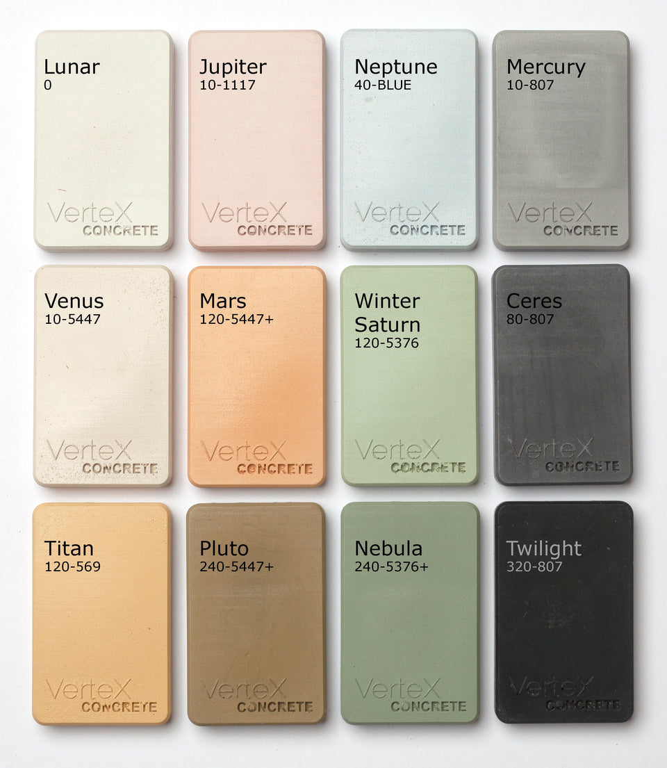 Concrete Color Samples for Your Space, Individual, grey scale, or full 12-color set. Order now to bring modern vibes home. Rustic style.