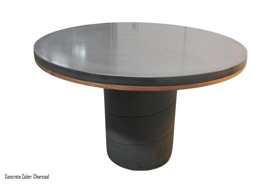 Unique 48" Round Concrete Dining Table: Elegant Handmade UHPC, Waterproof, Weatherproof, Food-Safe. Minimalist Design with Concrete & Wood.