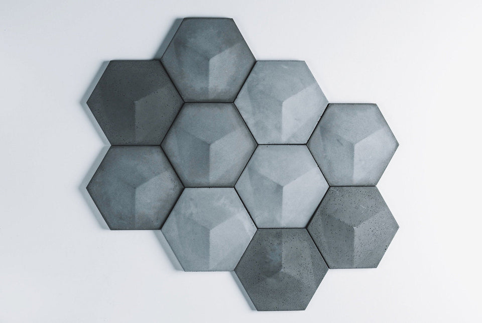 3D Concrete Hexagon Tiles Custom Set, Handmade UHPC Set of 4. Waterproof, Weatherproof, modern tile for kitchen and bathroom, rustic style.