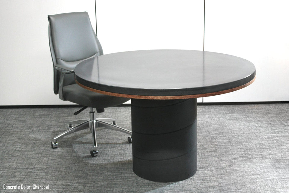 Unique 48" Round Concrete Dining Table: Elegant Handmade UHPC, Waterproof, Weatherproof, Food-Safe. Minimalist Design with Concrete & Wood.
