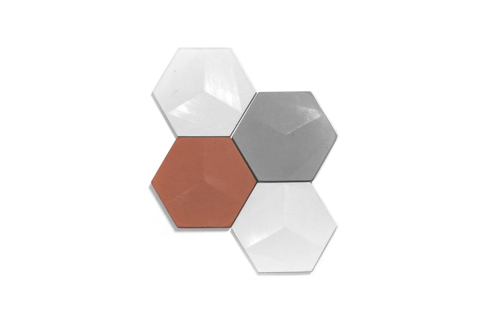 3D Concrete Hexagon Tiles Custom Set, Handmade UHPC Set of 4. Waterproof, Weatherproof, modern tile for kitchen and bathroom, rustic style.