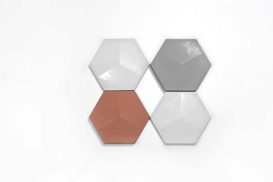 3D Concrete Hexagon Tiles Custom Set, Handmade UHPC Set of 4. Waterproof, Weatherproof, modern tile for kitchen and bathroom, rustic style.