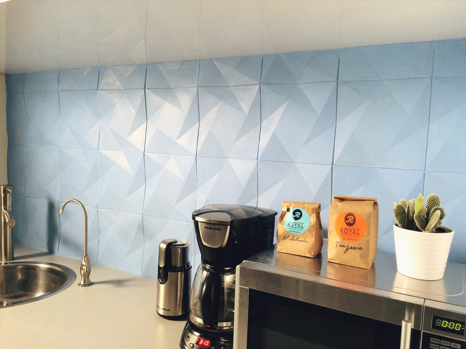 Twisted 3D Square Concrete Wall Tiles: Handmade UHPC Set of 4, Waterproof, Weatherproof, Food-Safe, modern tile for kitchen, rustic style.
