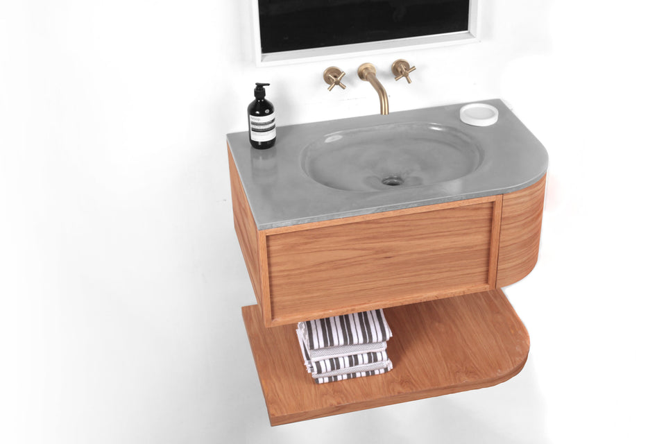 Floating Vanity and shelf with Oval Basin - Handmade, UHPC, Waterproof. Custom Dim, Modern Luxury Bathroom. Interior Design, Rustic Style.