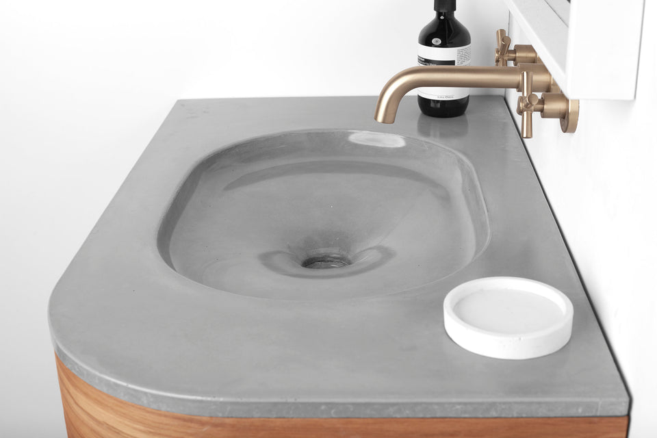 Floating Vanity and shelf with Oval Basin - Handmade, UHPC, Waterproof. Custom Dim, Modern Luxury Bathroom. Interior Design, Rustic Style.