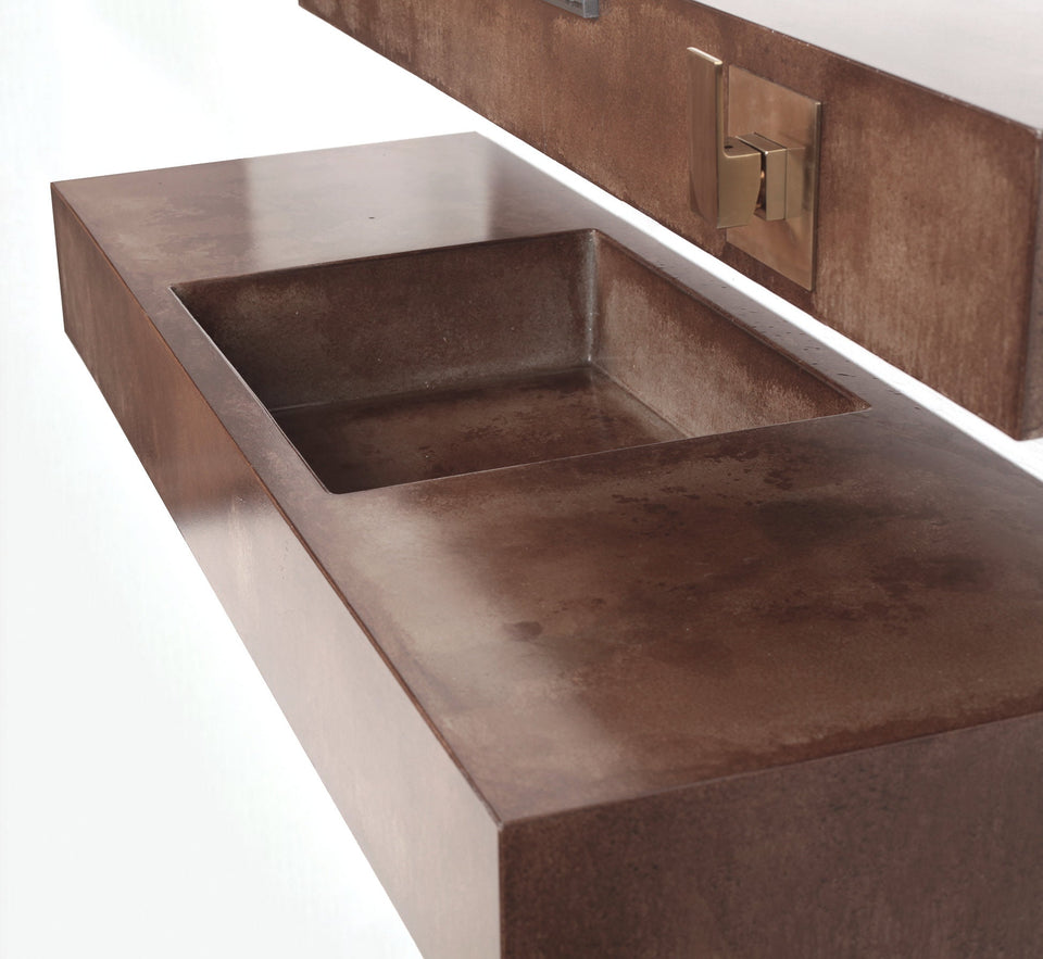 Unique 54" Concrete Waterfall Sink. Handmade UHPC, Fiberglass reinforced. Waterproof, weatherproof, food-safe. Modern Luxury Bathroom Ideas
