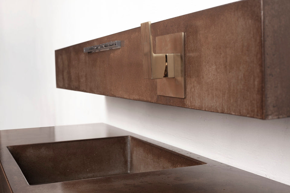 Unique 54" Concrete Waterfall Sink. Handmade UHPC, Fiberglass reinforced. Waterproof, weatherproof, food-safe. Modern Luxury Bathroom Ideas