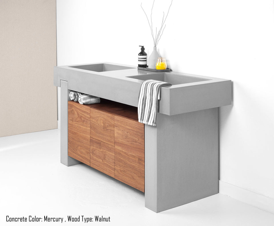 Concrete Sink Podium Vanity Design, Double Basin