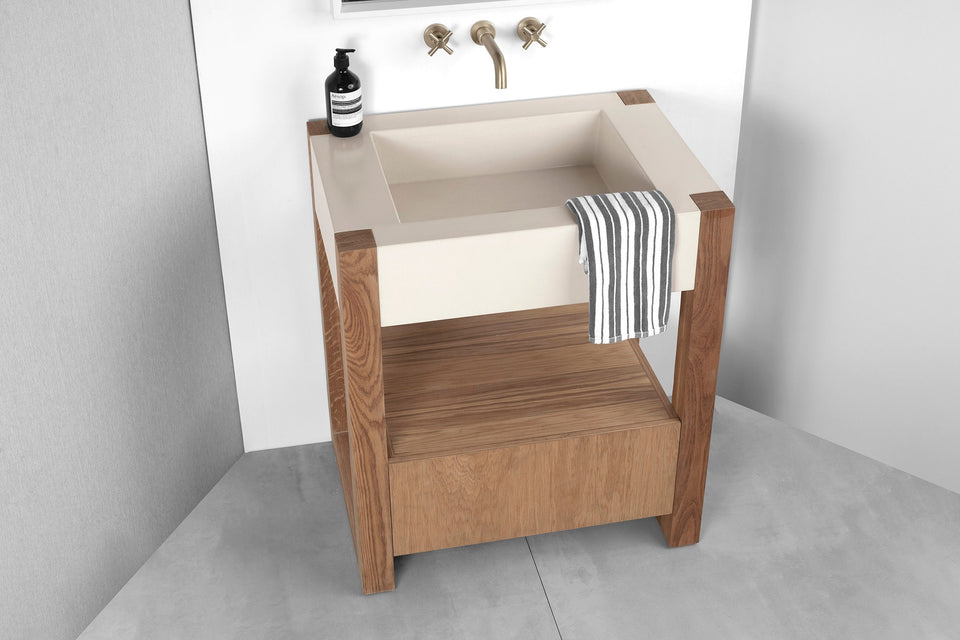 Plus Design Concrete Sink with Vanity | Handmade UHPC, Fiberglass Reinforced | Waterproof | Customizable Dim | Modern Luxury Bathroom Ideas