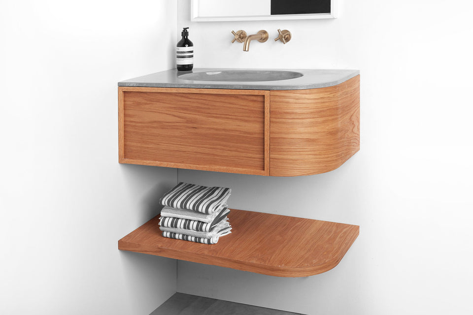 Floating Vanity and shelf with Oval Basin - Handmade, UHPC, Waterproof. Custom Dim, Modern Luxury Bathroom. Interior Design, Rustic Style.