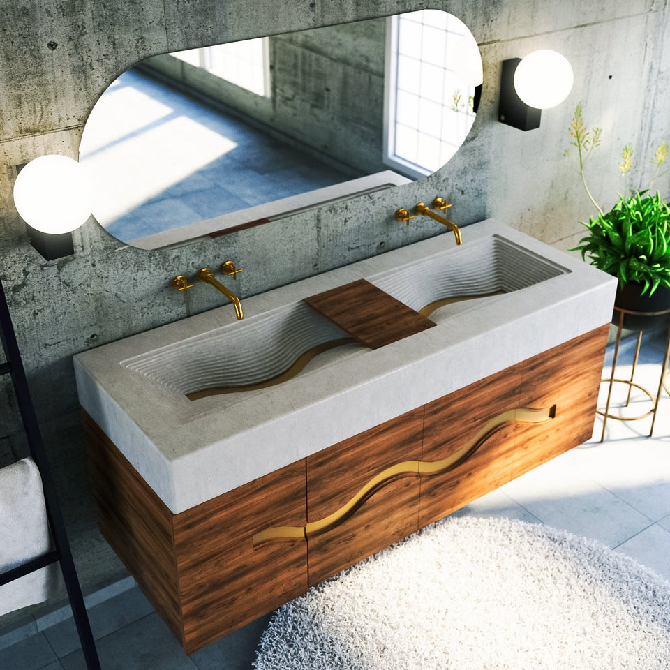 Swirling Concrete River Vessel Sink: A Natural Beauty for Your Modern or Rustic Bathroom