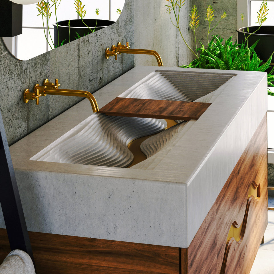 Swirling Concrete River Vessel Sink: A Natural Beauty for Your Modern or Rustic Bathroom