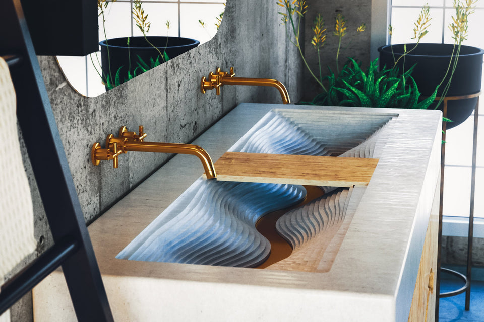 Swirling Concrete River Vessel Sink: A Natural Beauty for Your Modern or Rustic Bathroom