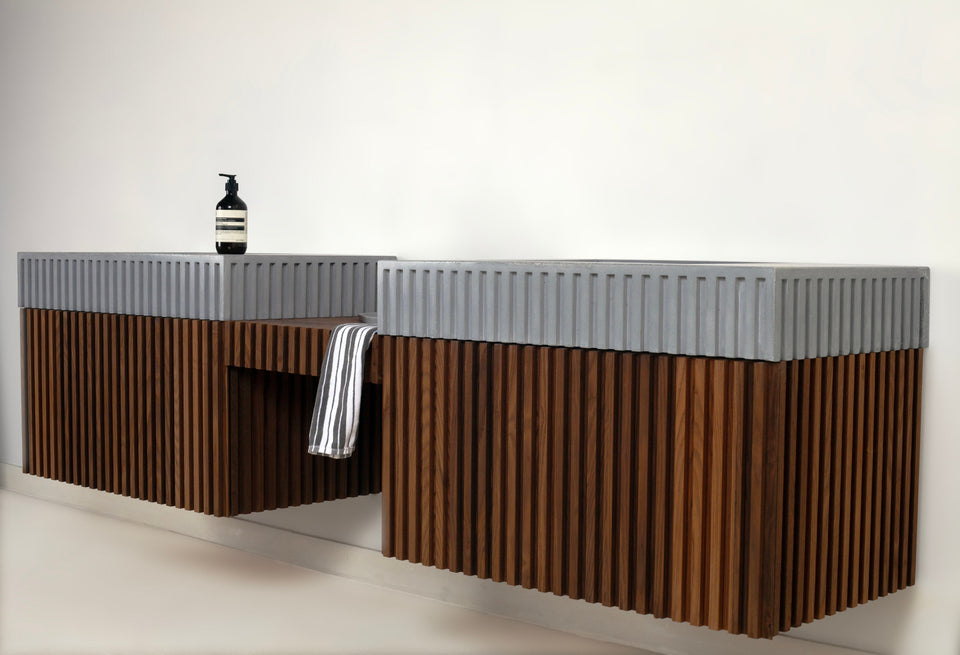 Modern Vanity Concrete Sink Strip, Design full set 8'-10''x 1'-10'', Double Sink, Twin Vanities, Mirrors, and Makeup Station".