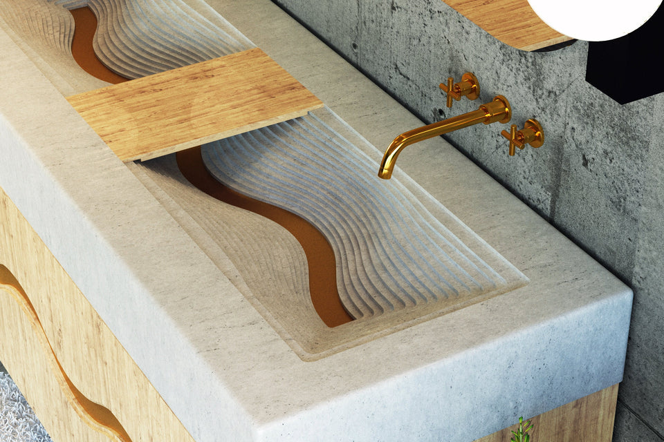 Swirling Concrete River Vessel Sink: A Natural Beauty for Your Modern or Rustic Bathroom
