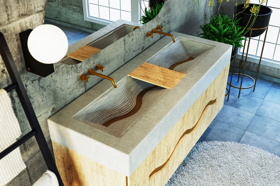 Swirling Concrete River Vessel Sink: A Natural Beauty for Your Modern or Rustic Bathroom