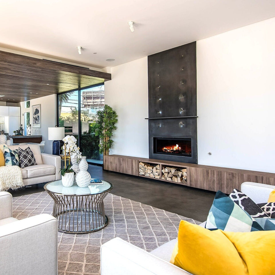 Concrete Fireplace Cushion Design, modern fireplace, fireplace design and idea, rustic style, unique fireplace for living room.