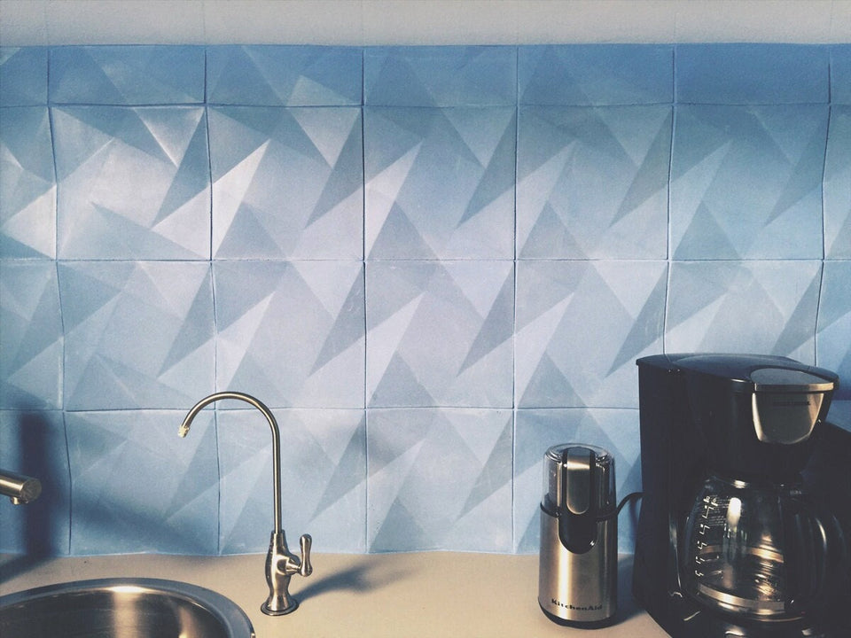 Twisted 3D Square Concrete Wall Tiles: Handmade UHPC Set of 4, Waterproof, Weatherproof, Food-Safe, modern tile for kitchen, rustic style.
