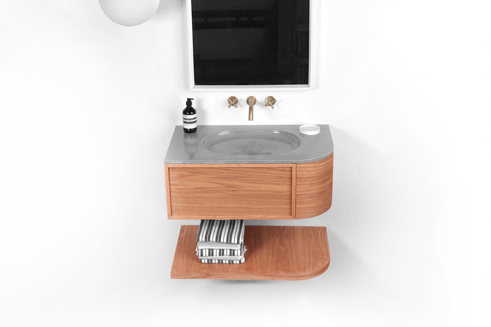 Floating Vanity and shelf with Oval Basin - Handmade, UHPC, Waterproof. Custom Dim, Modern Luxury Bathroom. Interior Design, Rustic Style.