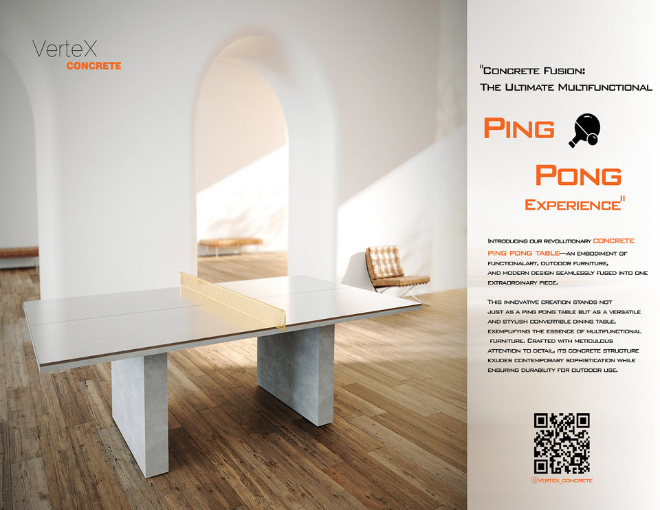 Concrete ping pong table, tennis table, outdoor furniture, modern design, convertible dining table, multifunction table, landscape furniture