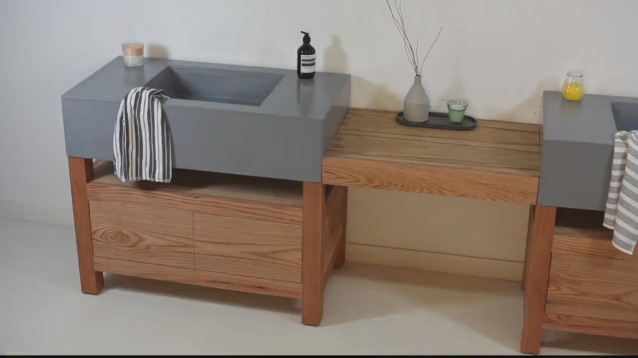 Concrete Sink with Vanity, Handmade UHPC, Fiberglass Reinforced | Waterproof | Modern Luxury Bathroom Ideas.