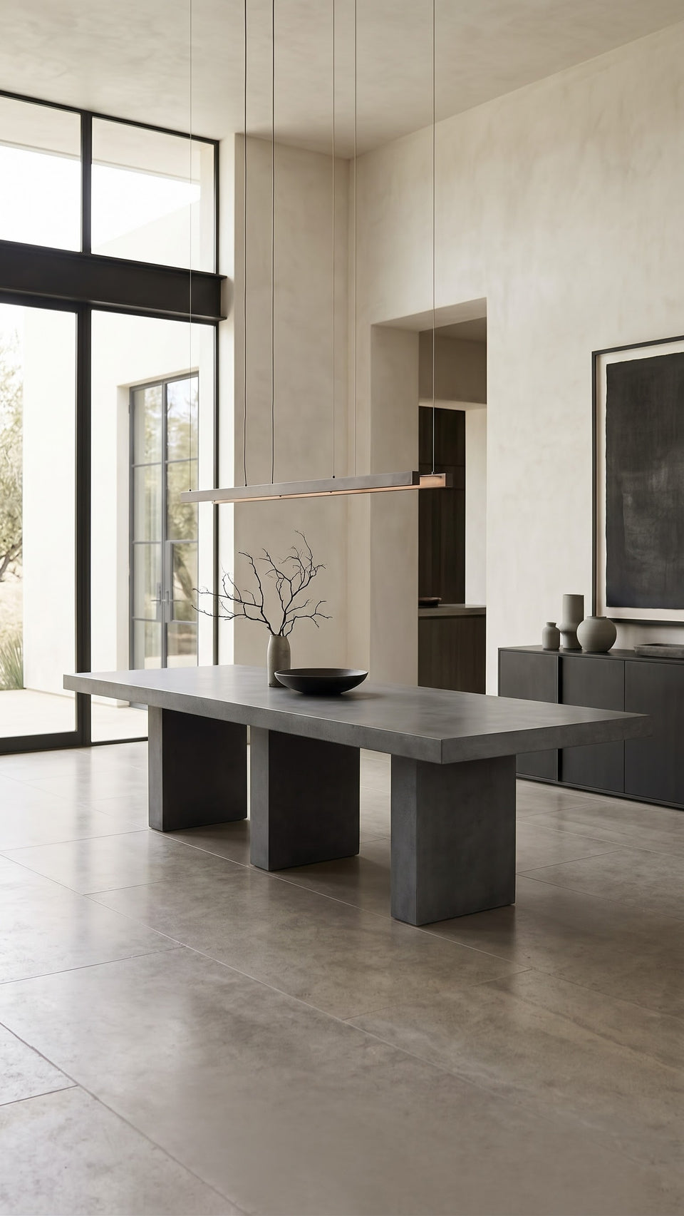 Monolithic Concrete Dining Table – Minimalist Architectural Trestle