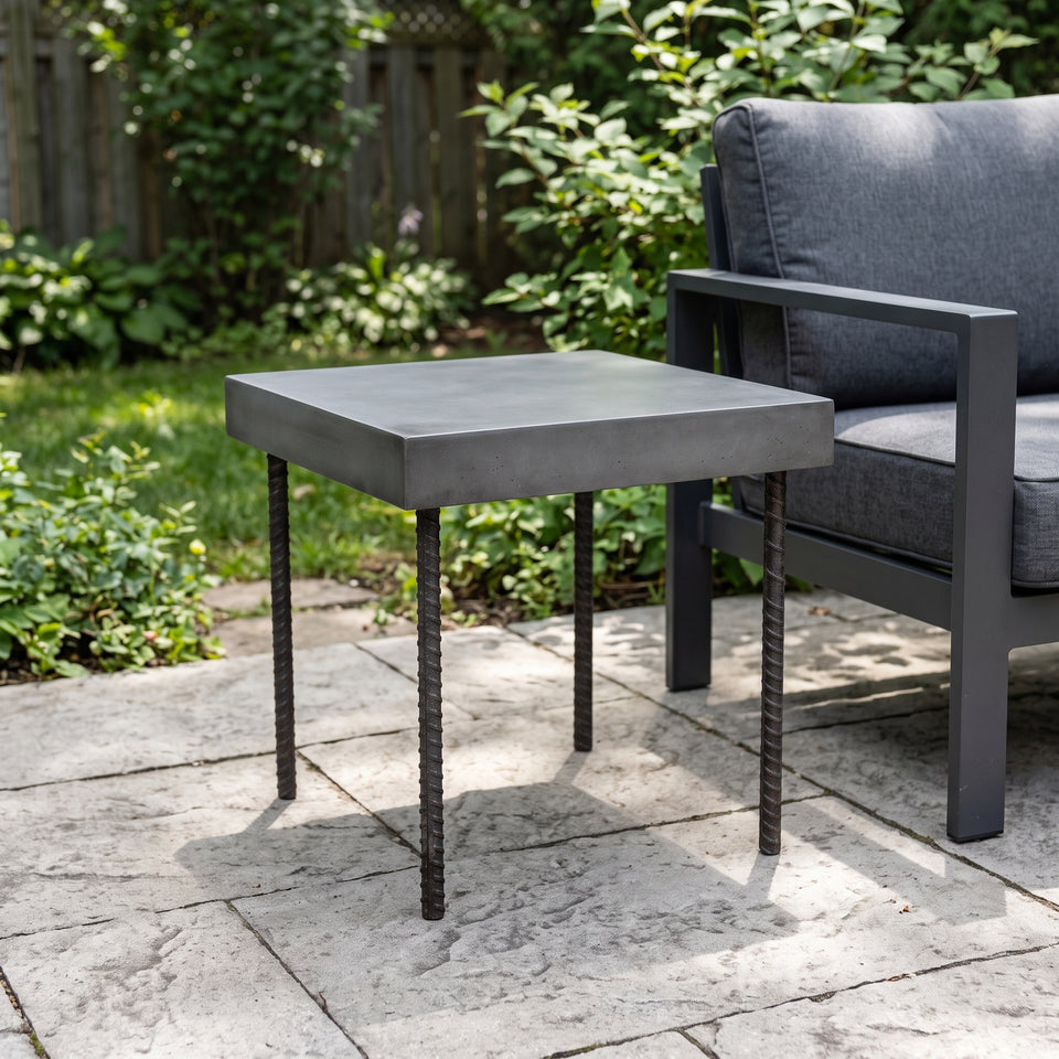 Modern Concrete Coffee Table: Rebar Design, UHPC, Waterproof, 23" Height. Monumental Custom Concrete and Metal design. #ConcreteFurniture.