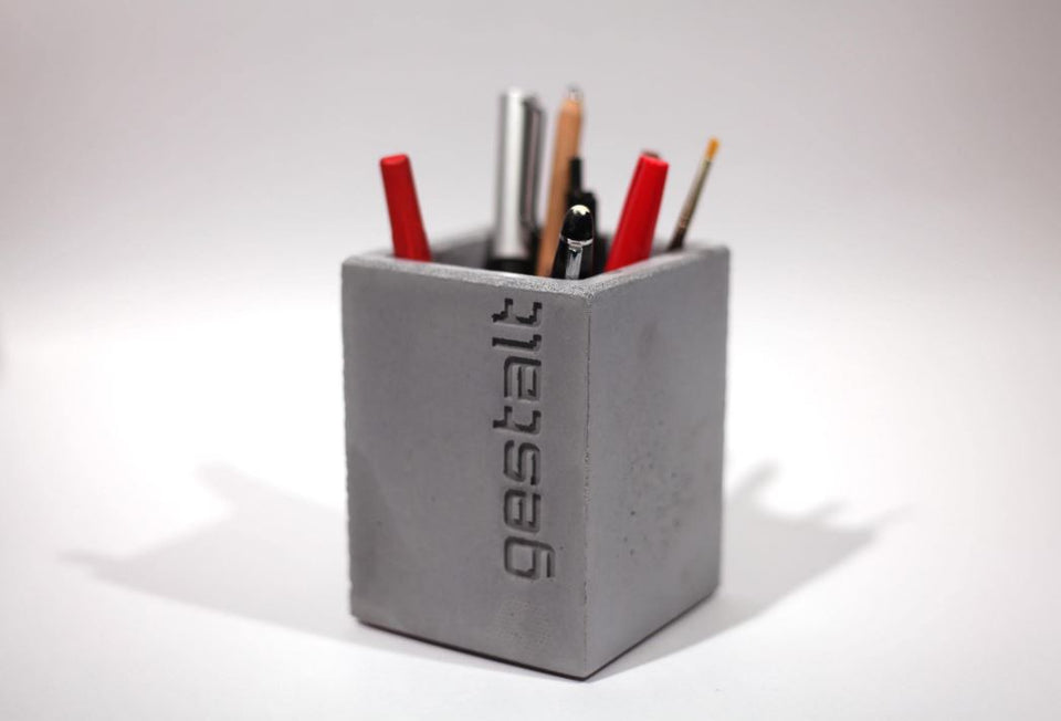 Pencil holder Custom Design or Business Logo, Modern Gray Concrete Desktop Pencil Holder Cup and Pen Holder, Office Stationery Organizer