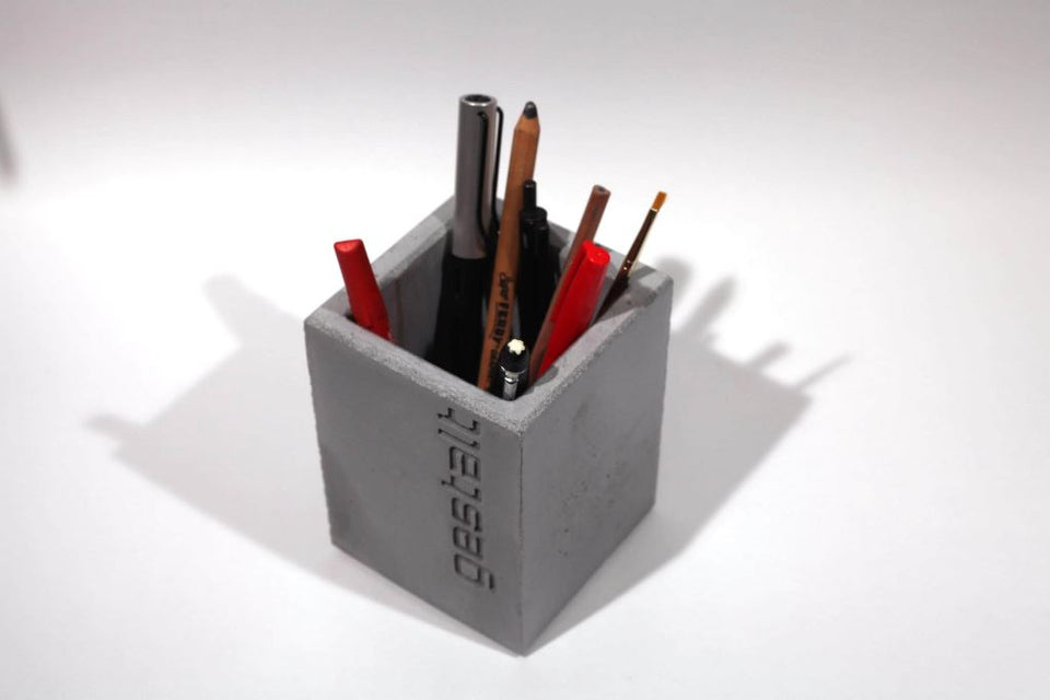 Pencil holder Custom Design or Business Logo, Modern Gray Concrete Desktop Pencil Holder Cup and Pen Holder, Office Stationery Organizer