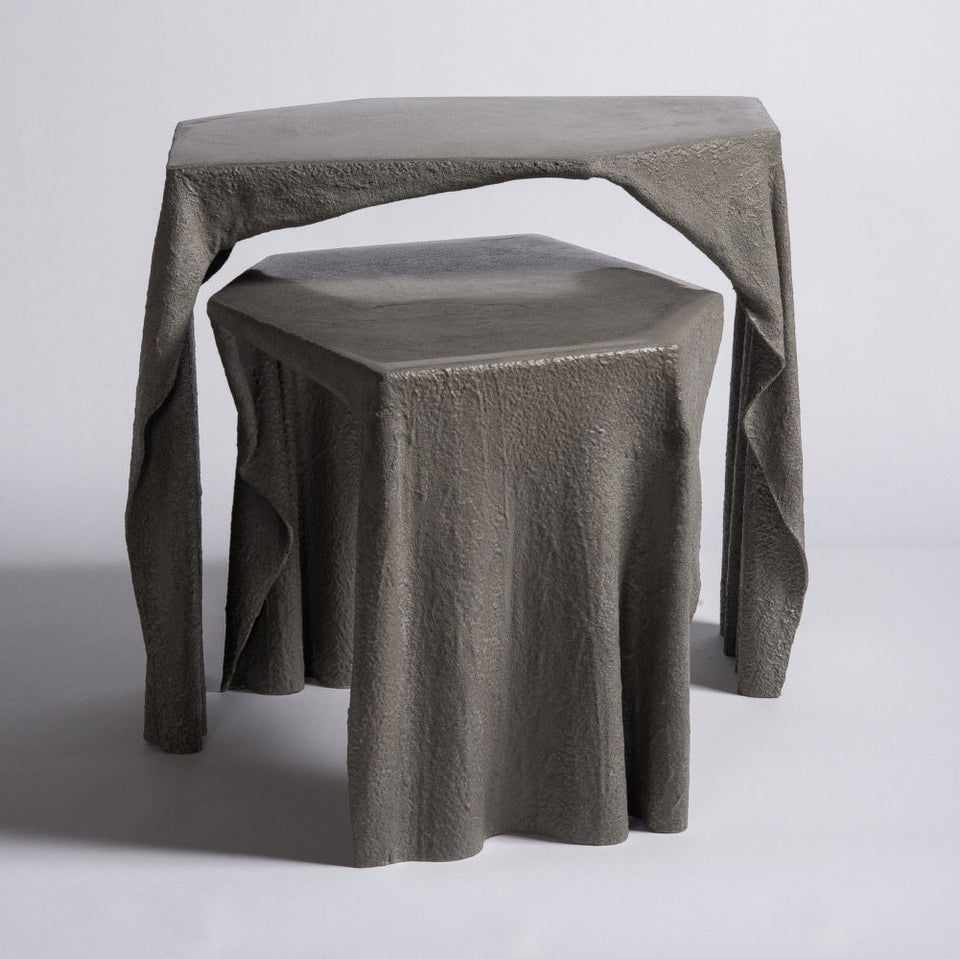 Modern Natural Form Fabric Concrete Coffee End Table