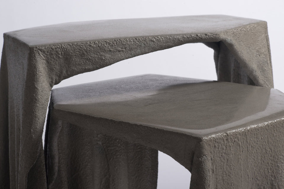 Modern Natural Form Fabric Concrete Coffee End Table