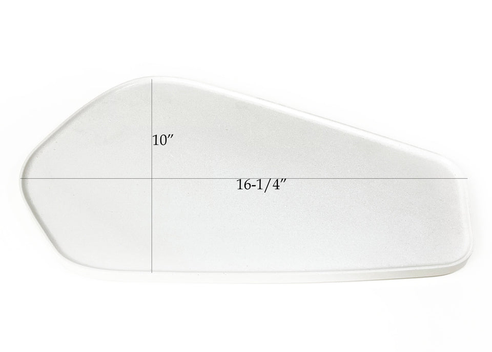 Large Off-White Organic shaped tray pictured with measurements 16.26 inches long, 10 inches wide