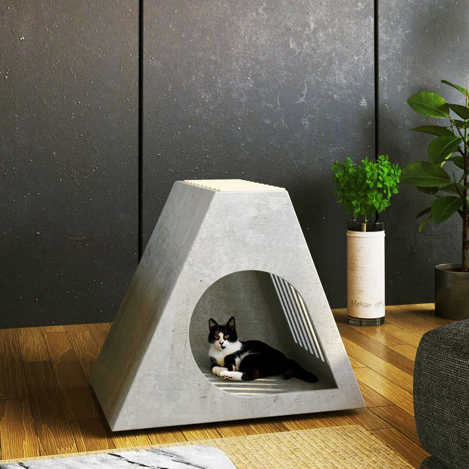 Handmade Concrete Cat House - Stylish & Weatherproof Feline Retreat - Durable Feline Haven - Chic Weatherproof Concrete Cat House