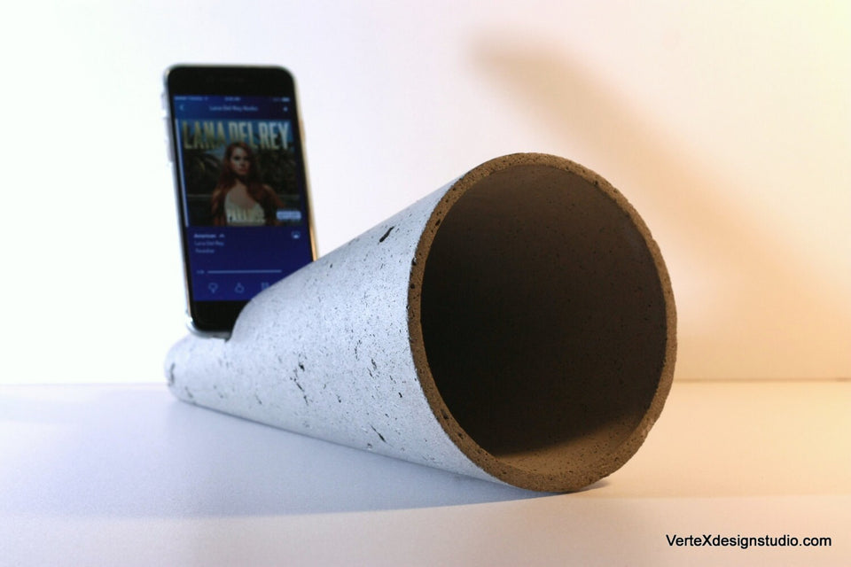 Concrete Cellphone Speaker in Charcoal 6-inch diameter, 11.5-inch length