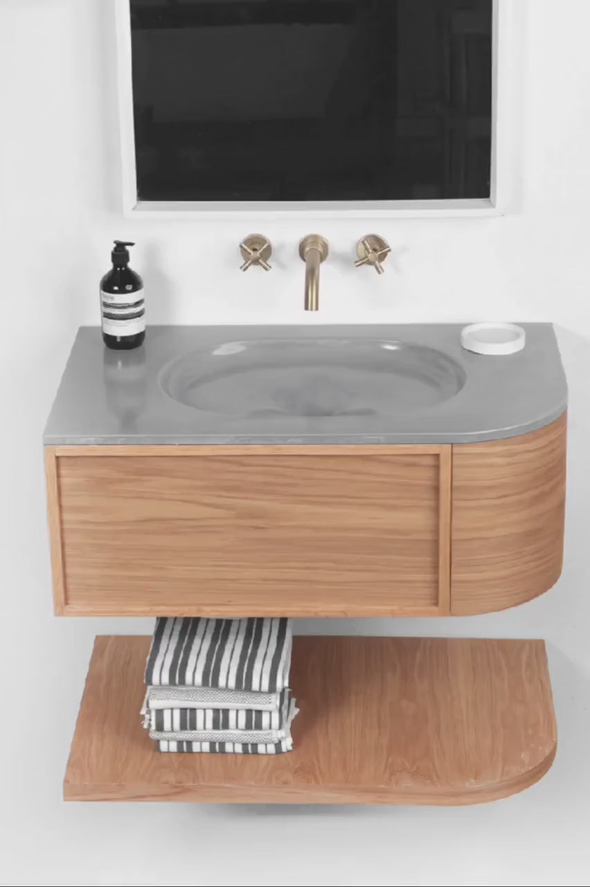 Floating Vanity and shelf with Oval Basin - Handmade, UHPC, Waterproof. Custom Dim, Modern Luxury Bathroom. Interior Design, Rustic Style.
