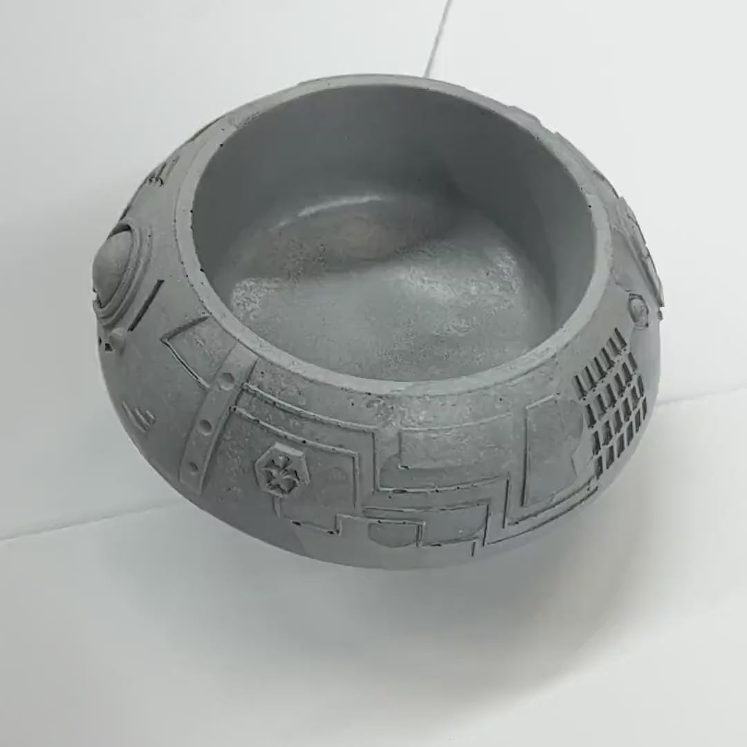 Flying saucer concrete pet bowl. dog bowl, cat bowl, concrete practical art,